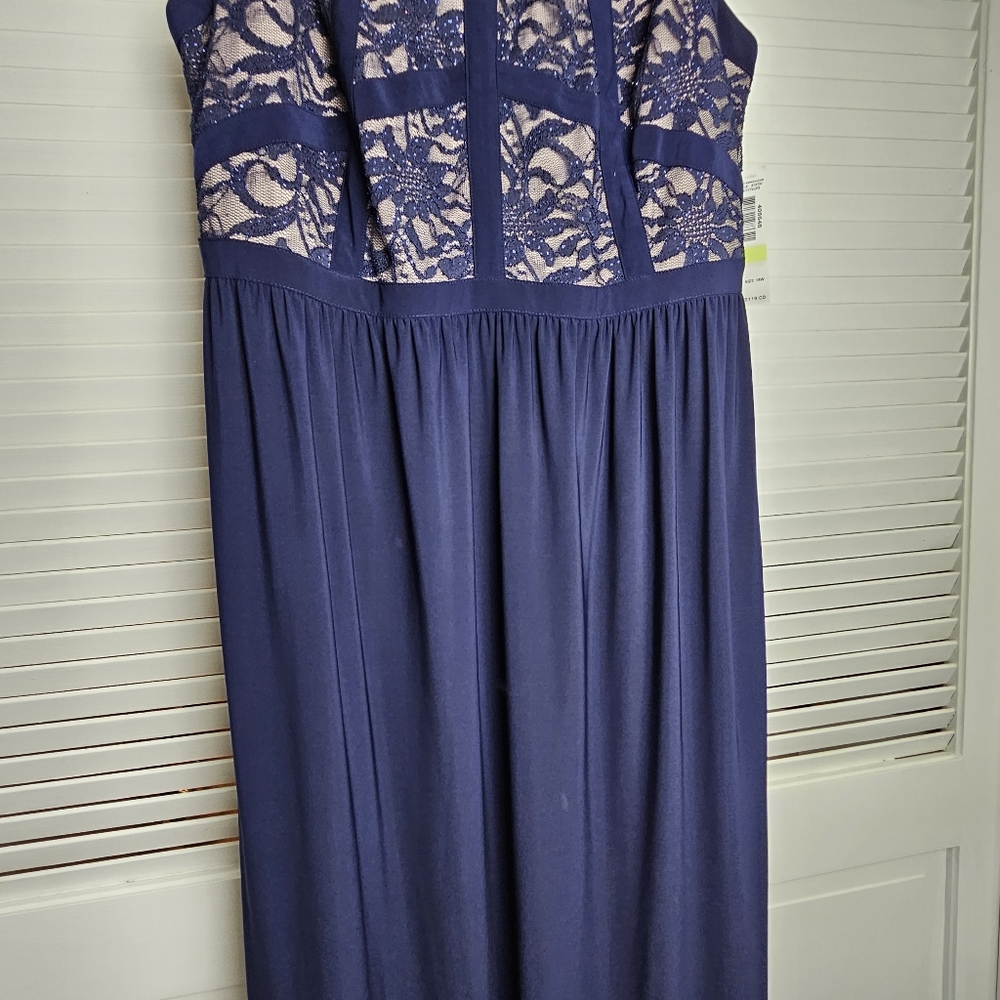 R&M Richards Women's Navy and Taupe Maxi Length Dress Gown Size 18W - Picture 4 of 11